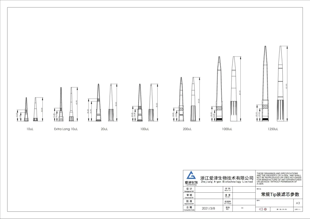 Universal 300UL Rack Package Low Retention Sterile Filter Tip DNA/Rna Free Pipette Tips